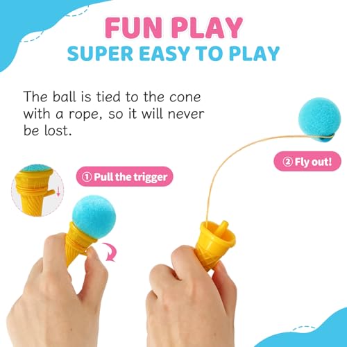 30 Pcs Mini Ice Cream Cone Toy Launchers - Colorful Party Favors