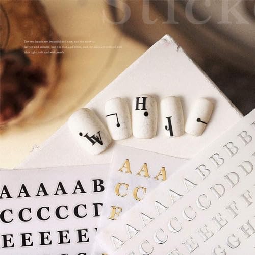 Black Letter Nail Art Stickers 3D English Alphabet Decals