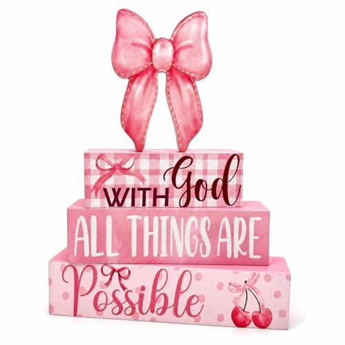 4-Piece Pink Bow Tiered Tray Decor for Home & Table