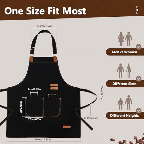 APRONPANDA Chef Apron - Black Heavy Duty Canvas with Pockets & Adjustable Strap