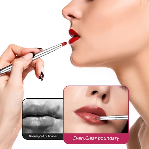 HJZHII 2 Pack Retractable Lip Brush Double-Ended Makeup Brush Silver