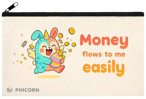 Phicorn Small Canvas Zipper Pouch 8.2" x 5" Travel Makeup Bag and Pencil Case