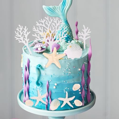 20Pcs Beach Cake Decorations - Under The Sea Seashell & Starfish Toppers