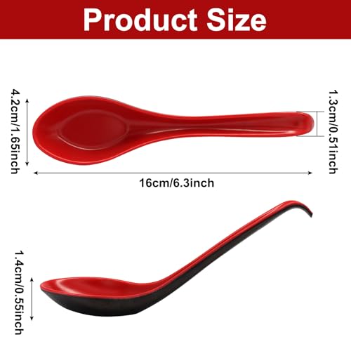 Moicstiy 2 Pcs Long Handle Soup Spoons for Asian Dishes - Black & Red