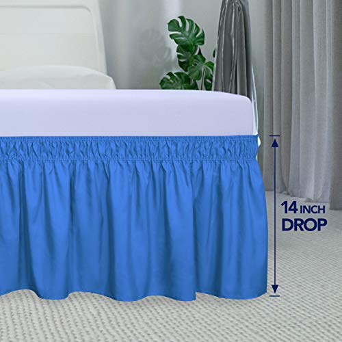 PureFit Wrap Around Ruffled Bed Skirt, Blue, Queen/King Size, 14" Drop