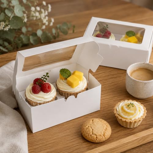 18-Pack 2-Cupcake Boxes with Clear Window, 6.3 x 3.54 x 2.95 Inch White