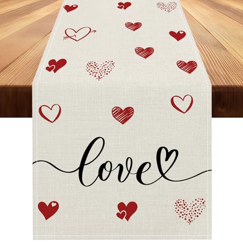 Valentine Table Runner 13x36 Inch Heart Dining Decor Polyester