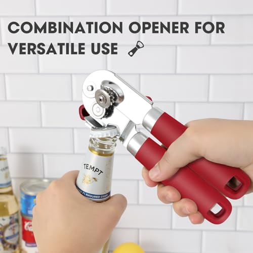 UHIYEE Manual Can Opener with Magnetic Lid Lifter - Arthritis Friendly, 420J2 Steel, Easy-Turn Knob