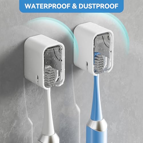 MOPMS Wall Mounted Toothbrush Holder with Cover, Grey - 2 Pack