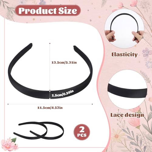 Tiesome 3-Piece Satin Black Headbands - 0.6 Inch Wide Non-Slip Hair Bands