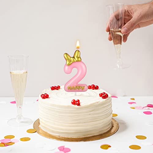 Pink Birthday Number Candle with Bow Knot - 5.8cm Tall