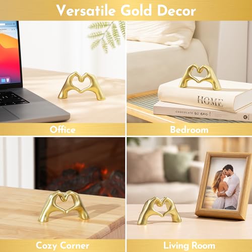 Gold Heart Hands Sculpture - Mini Shelf Decor for Living Room