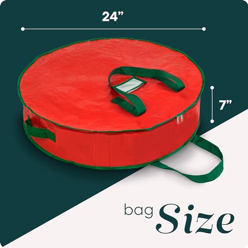 Handy Laundry 24 Inch Christmas Wreath Storage Bag - Durable Zipper Container with Handles