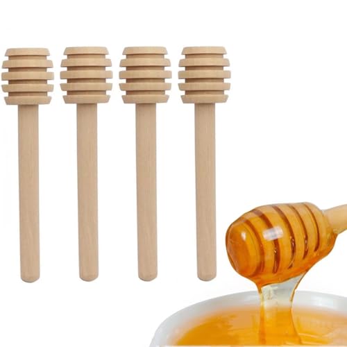 CINBILCORN 4 Pcs Wooden Honey Dippers - 3 Inch Drizzle Sticks