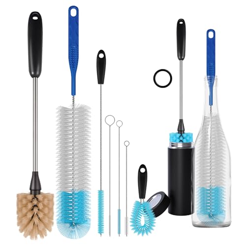 7-Piece Stainless Steel Bottle Brush Set - Long Handle Cleaning Tools, Brown