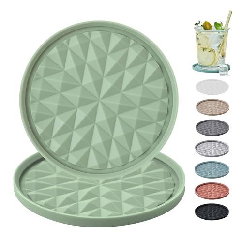 Sage Green Silicone Drink Coasters Set of 2 - Non-Slip & Reusable