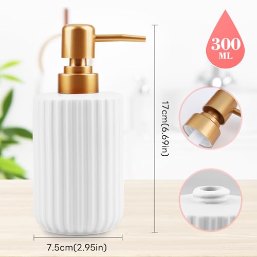 White Ceramic Bathroom & Shower Dispenser, 300ml Multi-Use Soap & Lotion Bottle