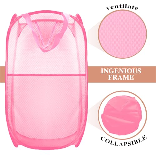 Collapsible Mesh Laundry Hamper 2-Pack, Extra Large Foldable Basket (Black/Pink)