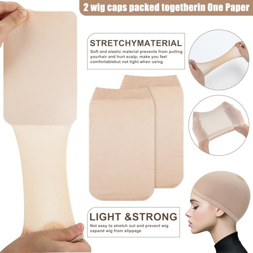 Beige 6-Pack Mesh Wig Caps for Long and Short Hair Nylon Hairnets