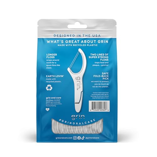 Grin Double Floss Picks, 150 Count, Mint Flavor, Recycled Plastic