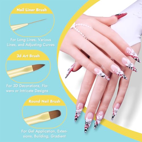 Finea Nail Art Brushes and Dotting Tools Set - 6pcs Gel Polish Liner Brushes