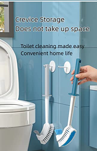 Blue & Grey Wall-Mounted Toilet Brush Set with Long Handle & Non-Slip Grip