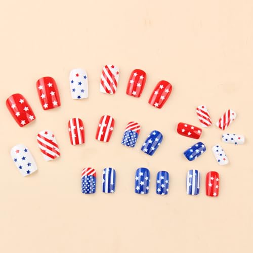 Patriotic Press On Nails Medium Square Independence Day False Nails