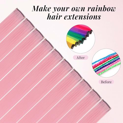 AIYCUN 20 Inch Light Pink Clip In Hair Extensions 10pcs Straight Synthetic Highlights
