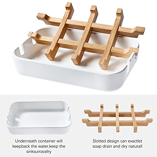 Leadiy Bamboo Fiber Soap Dish Holder - 2 Pack, Self-Draining White Soap Tray