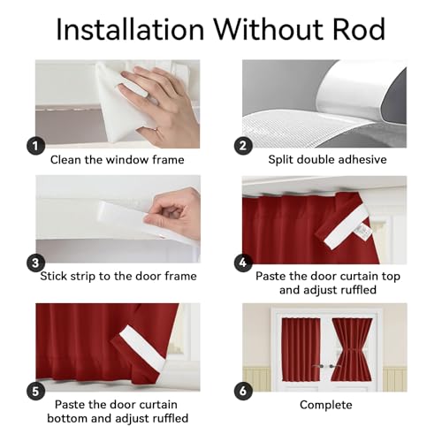 Vatge Red French Door Blackout Curtains - Holiday Decor, 36x72 Inches, Pack of 1