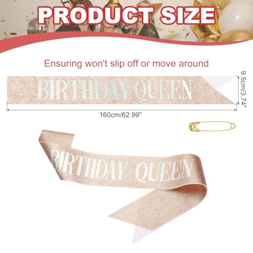 PATIKIL Glitter Birthday Queen Sash, Rose Red Satin Party Decoration
