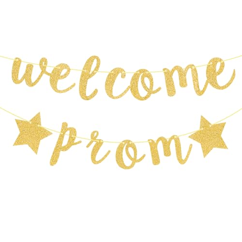 Welcome Prom Gold Glitter Banner Decoration with Stars Photo Prop