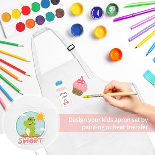 Kids Chef Hat and Apron Set - Adjustable White Cooking & Painting Apron