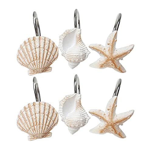 Yellow Seashell Shower Curtain Hooks - 12pcs Anti-Rust Resin Rings
