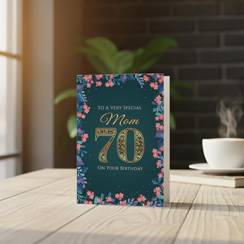 Elegant Mom 70th Birthday Card - Premium A5, Teal & Gold Design