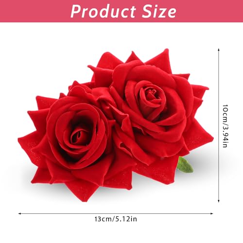 Qianyu Red Rose Flower Hair Comb Velvet Floral Hairpin Wedding Headpiece
