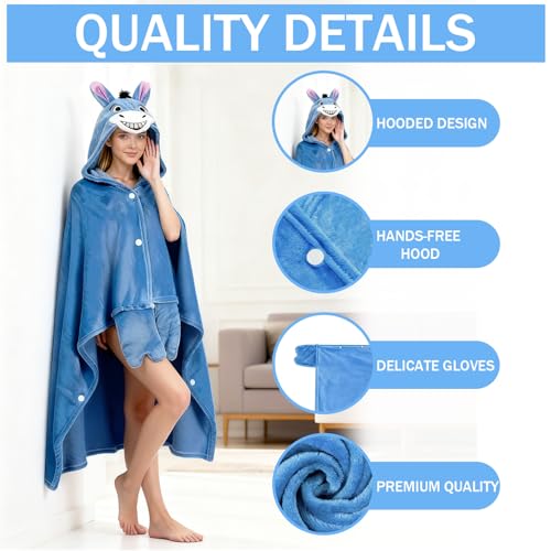 Blue Donkey Wearable Hoodie Blanket for Adults - Flannel Comfort