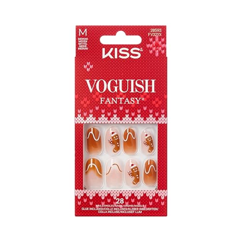 KISS Press On Nails Medium Oval Holly Nights Brown Holiday Kit