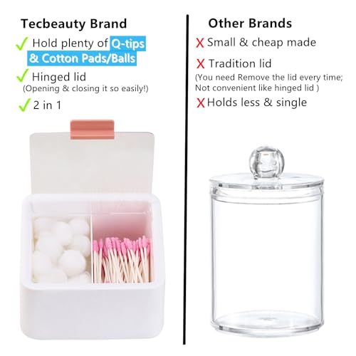 Tecbeauty 2-Slot Cotton Swab & Q-Tip Holder - White Bathroom Organizer Jar