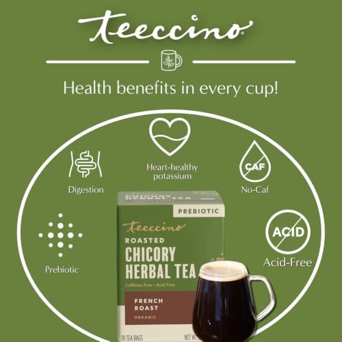 Teeccino French Roast Herbal Tea - Caffeine Free, 10 Tea Bags