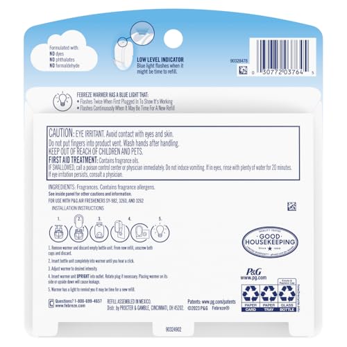 Febreze Plug In Air Freshener, Odor-Fighting Scented Oil Refill, Kitchen Odor Fighter, 2 Refills