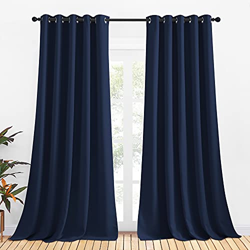 NICETOWN Navy Blackout Curtain Panels - Energy Saving Grommet Drapes, 70x108 inches (1 Pair)