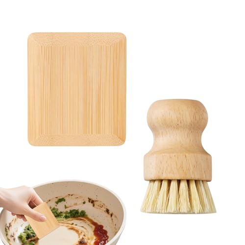 Eco-Friendly Bamboo Dish Scrub Brush & Pan Scraper Set