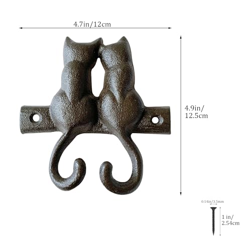 Rustic Cast Iron Cat Wall Hook - Heavy Duty Decorative Coat & Key Hanger