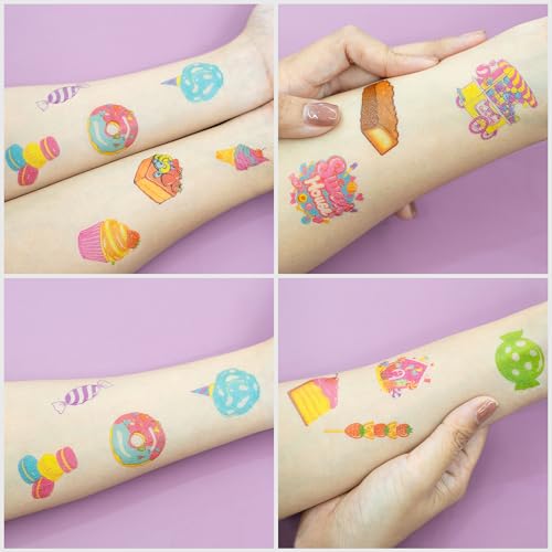 Candy Tattoos - 96 Pre-Cut Temporary Tattoos for Kids Birthday Party Favors - Candy Themed Designs