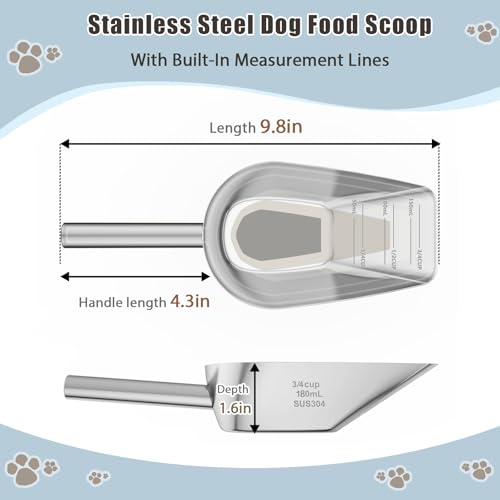 Stainless Steel Pet Food Scoop 3/4 Cup Measuring Cup for Dogs & Cats