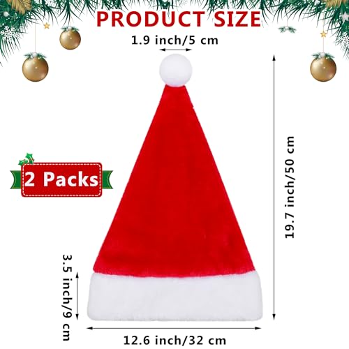 Light Up Christmas Santa Hat with LED Lights - Red, Plush Holiday Party Hats, 2 Pack