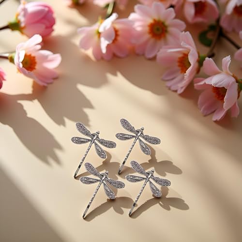 Silver Dragonfly Hair Clips - Vintage Bridal Hairpins 4Pcs