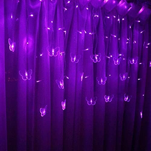 Skiennix Butterfly Curtain Fairy Lights - 96 LED Twinkle String Lights with Remote | 11.5FT Purple