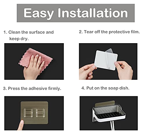 Mantto Adhesive Soap Holder with Hooks - Self-Draining Dish (White/Grey)